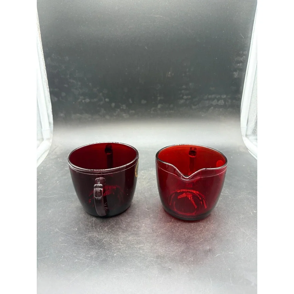Anchor Hocking Royal Ruby Anchorglass Creamer and Sugar Bowl Set Vintage Red